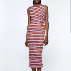 Zara Orange and Purple Striped Midi Dress